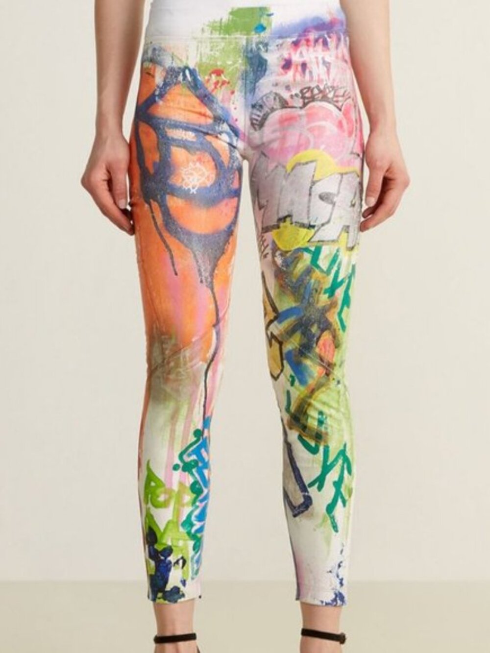 Faith Connexion hand painted graffiti white leather leggings, size 38